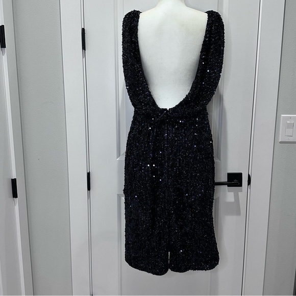 NWT Mac Duggal 26438 Cowl Back Sequin Midnight Blue Dress Size 10 - Picture 4 of 14